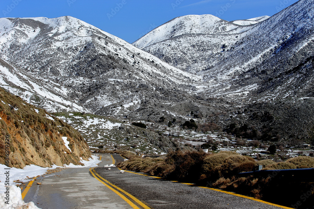 Snow-capped mountains in the Crete (in the Askifou region)