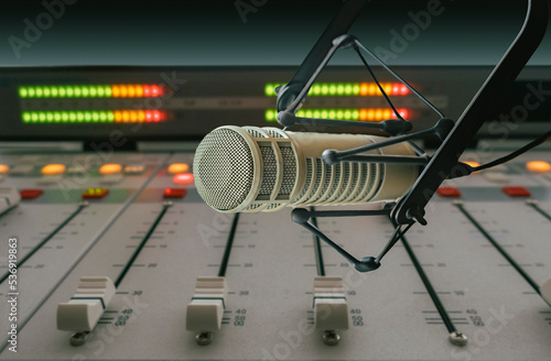 фотографія Professional microphone and sound mixer in radio station studio