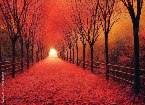 mapple path in the autumn morning photo