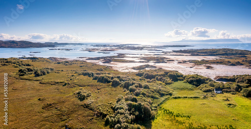 Aerial view of Arisaig, with Isles of Eigg and Rum, Scotland photo