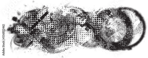 Glitch distorted grunge layer  . Noise destroyed texture . Trendy defect error shapes . Overlay grunge texture . Distressed effect .Vector shapes with a halftone dots screen print texture.