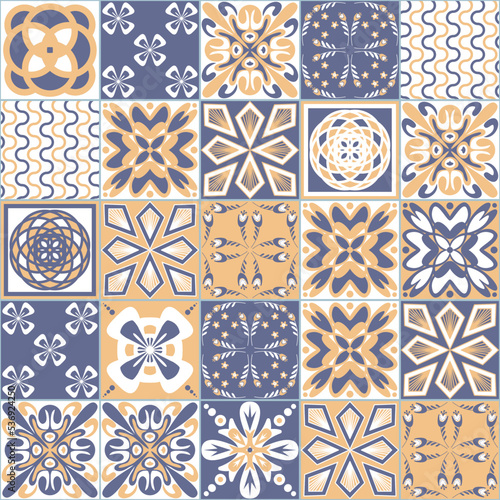 Purple beige pastel seamless pattern, portuguese talavera vector illustration