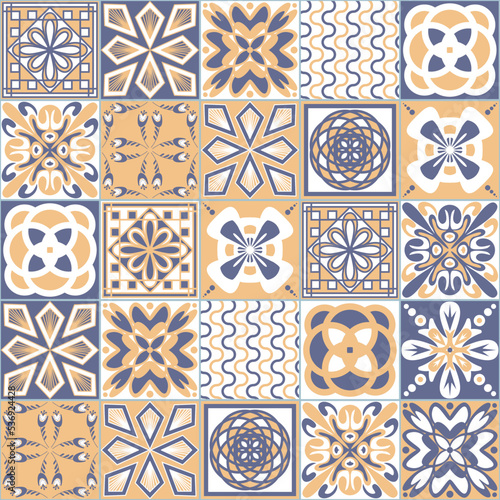 Azulejo talavera ceramic tile majolica pattern, arabic ornate background for design