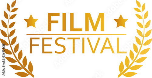 Film festival award illustration in golden colors. Tribute sign with laurel wreath.
