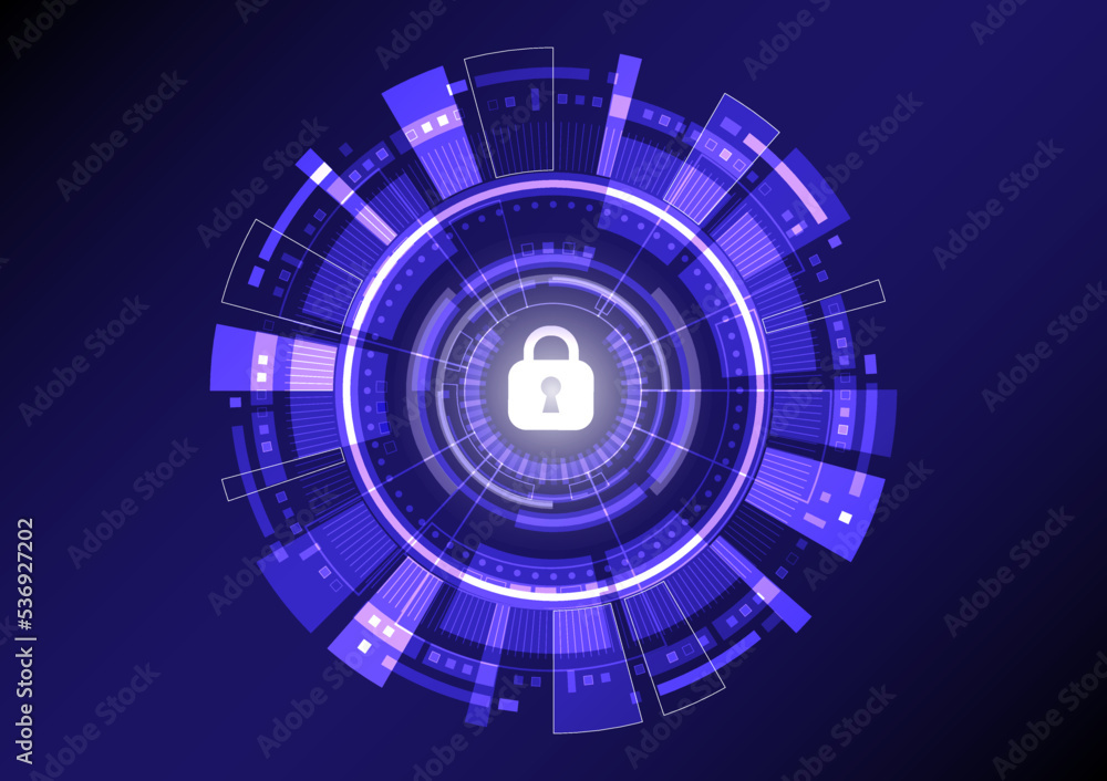 Vector cyber security with log in the circle on dark blue vintage screen for technology background Vector cyber security with log in the circle on dark blue vintage screen for technology background