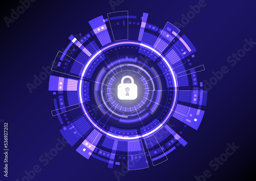 Vector cyber security with log in the circle on dark blue vintage screen for technology background