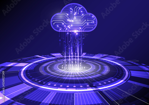 Vector cyber security with log in to cloud storage downlod data in the circle on dark blue vintage screen for technology background