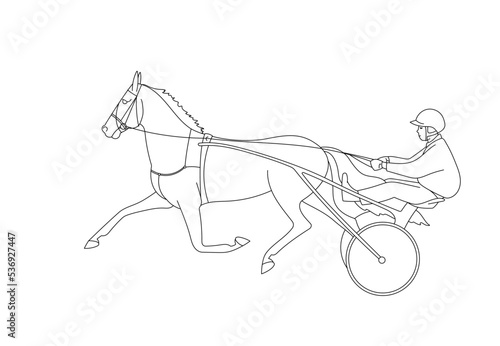Coloring page outline of jockey and trotter, move forward at a wide trot photo