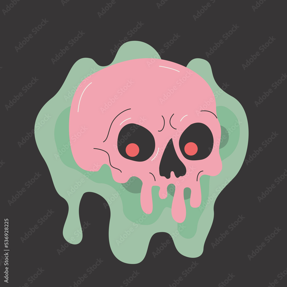 Psychedelic drippy paint skull. Acid abstract character in cartoon style. Psychedelic drippy paint skull. Acid abstract character in cartoon style.