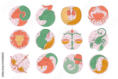 Astrological zodiac signs vector illustration. Horoscope symbols, icons set