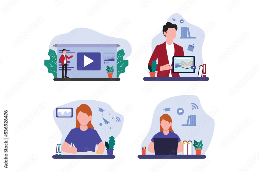 Online Learning Flat Design Illustration Online Learning Flat Design Illustration