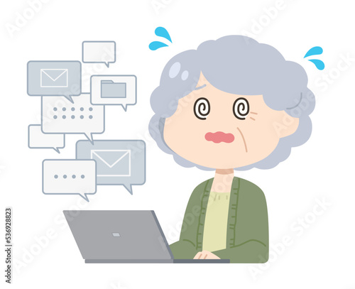 高齢女性　パソコン　イラスト