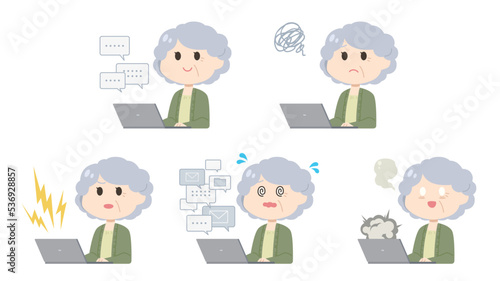 高齢女性　パソコン　イラスト