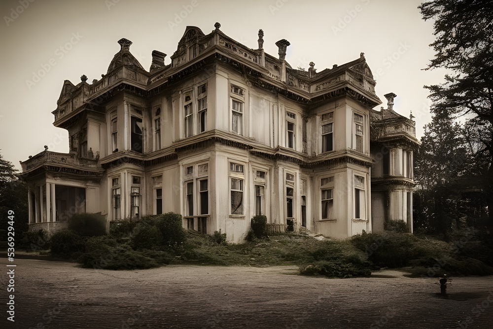 Naklejka premium A creepy, crumbling haunted house. 