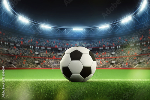 3D render soccer ball on stadium, Soccer ball with light background © Inti imaging