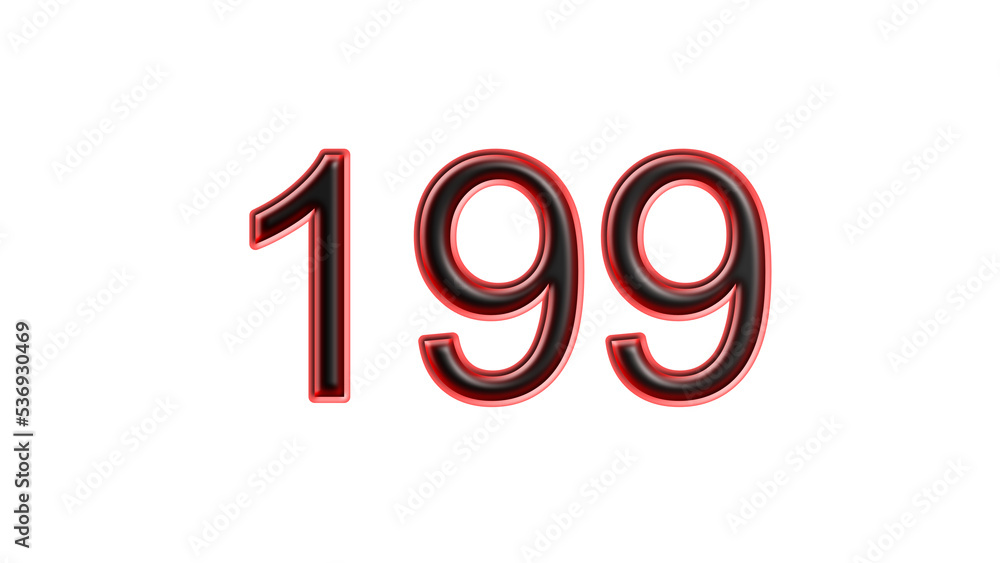 red 199 number 3d effect white background red 199 number 3d effect white background