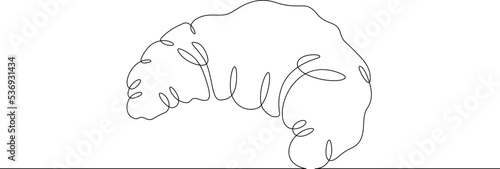 One continuous line. Fast food. Fresh croissant. Hot baking. One continuous line is drawn on a white background.