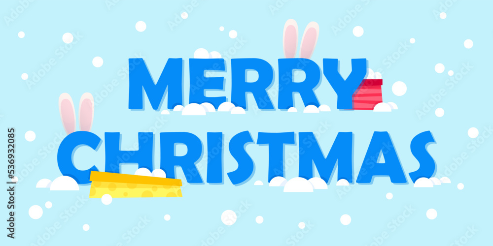 blue inscription with ears merry christmas and gifts blue inscription with ears merry christmas and gifts