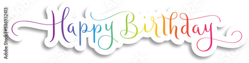 HAPPY BIRTHDAY colorful brush lettering sticker on transparent background