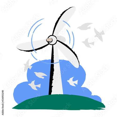 Windmill with birds vector illustration