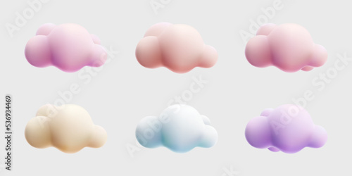 3d cloud collorfull cartoon style collection set. cream purple blue pink pastel