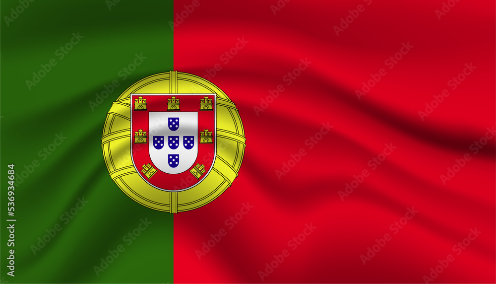 Close up Portugal national flag waving realistic vector illustration Close up Portugal national flag waving realistic vector illustration