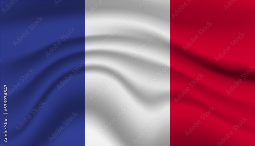 Close up France national flag waving realistic vector illustration Close up France national flag waving realistic vector illustration