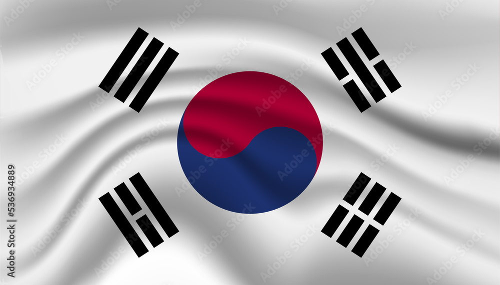 Close up Korea national flag waving realistic vector illustration Close up Korea national flag waving realistic vector illustration