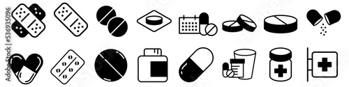 Pills icon vector set. antibiotic illustration sign collection. medicines symbol. drug logo. medicine mark.