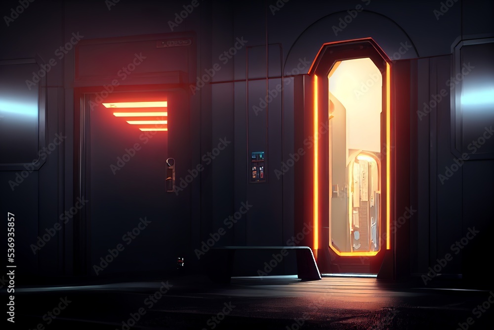 Cyberpunk led Scifi door interior design illustration Stock
