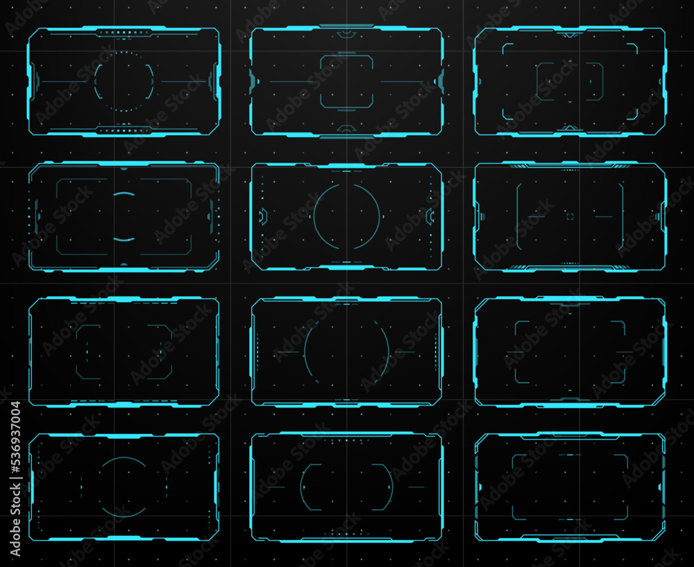 Hud aim control target frames. UI interface, electronic military