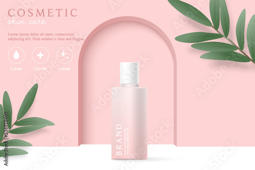 Cosmetics and skin care product ads template on pink background.