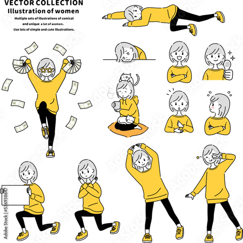 コミカルな女性のセット