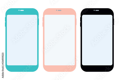 Mobile phone icon. Set of multi-colored phones. Flat design style. Vector illustration.