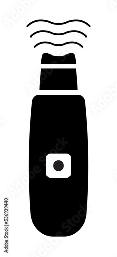 Ultrasonic face skin scrubber. Blackhead removal, lifting massager. Black vector icon