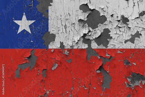 3D Flag of Chile on an old stone wall background.