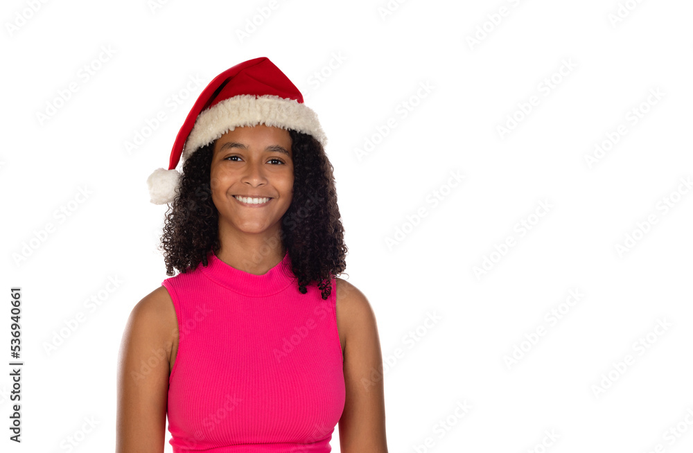 Young african american girl wearing christmas hat Young african american girl wearing christmas hat