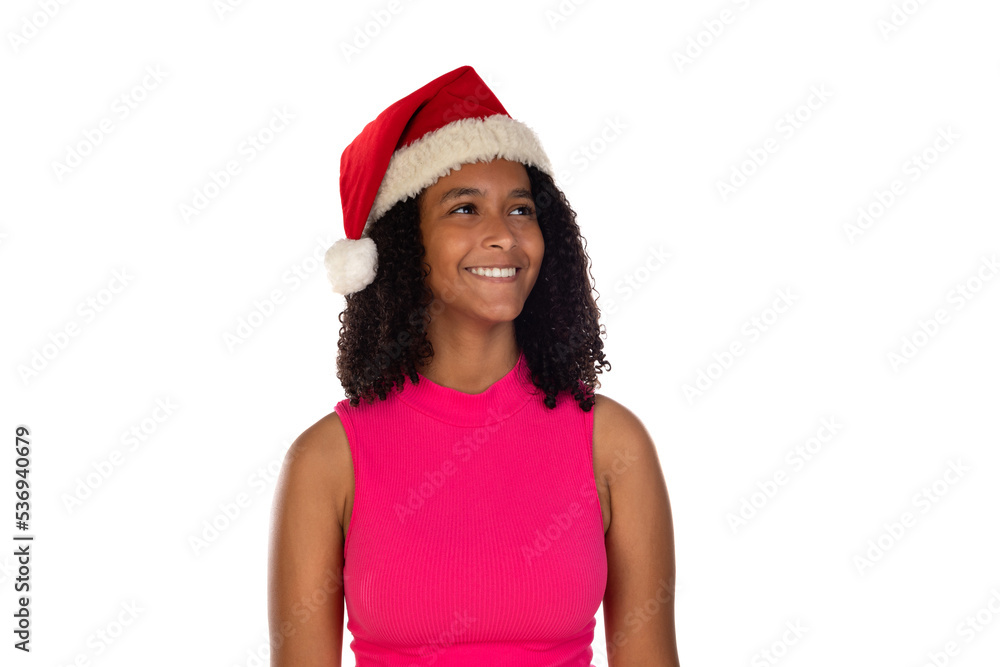 Young african american girl wearing christmas hat Young african american girl wearing christmas hat