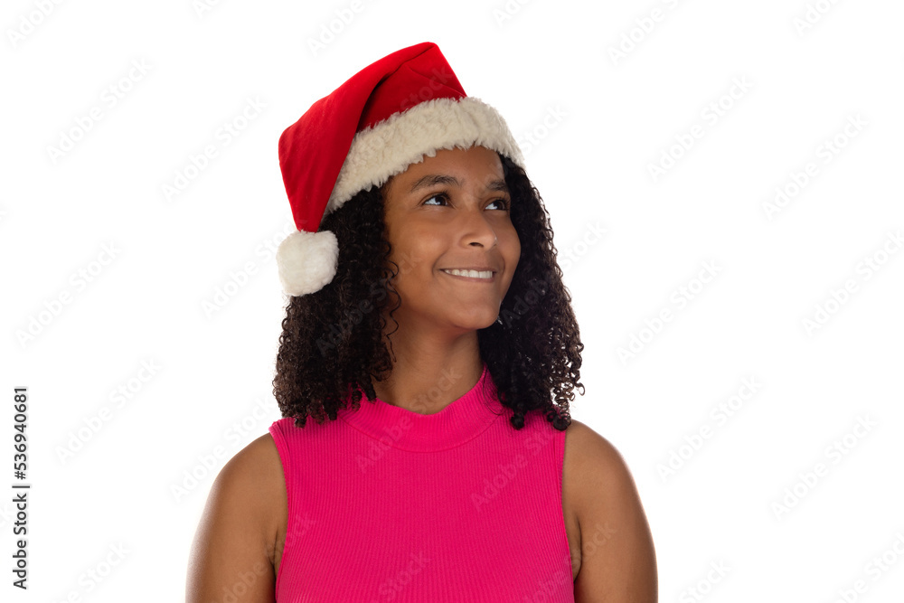 Young african american girl wearing christmas hat Young african american girl wearing christmas hat