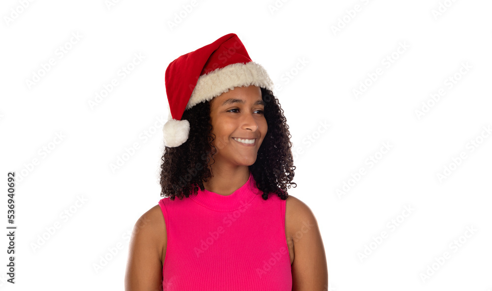 Young african american girl wearing christmas hat Young african american girl wearing christmas hat