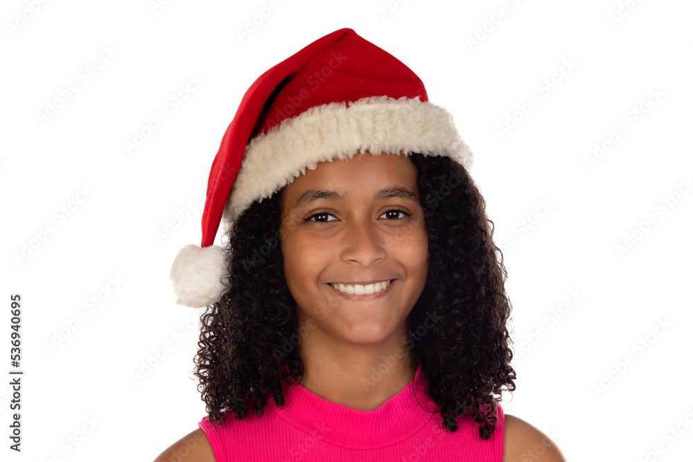 Young african american girl wearing christmas hat Young african american girl wearing christmas hat