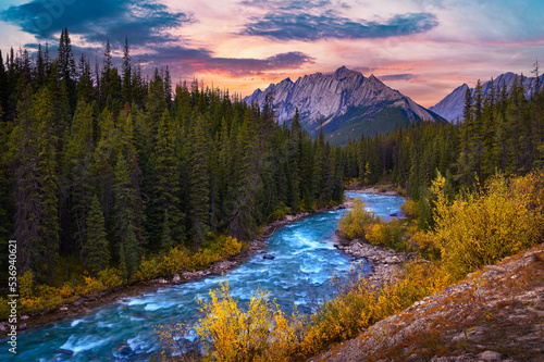 Sunset above Evelyn Creek and Colin Range in Jasper National Park, Canada