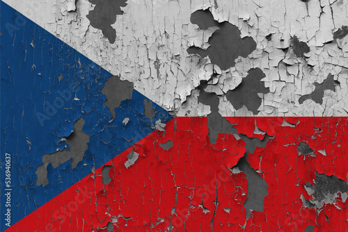 3D Flag of Czech on an old stone wall background.