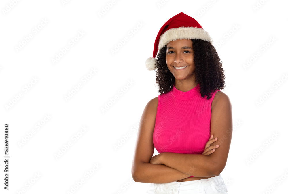 Young african american girl wearing christmas hat Young african american girl wearing christmas hat
