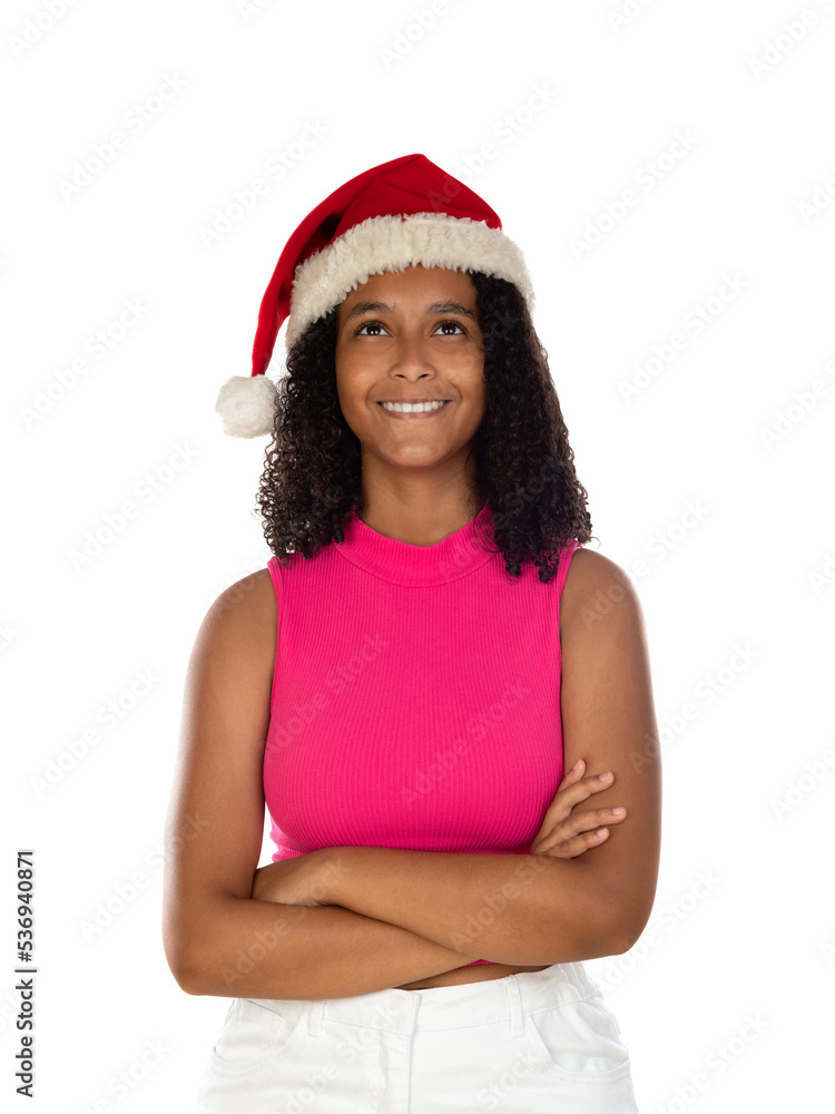 Young african american girl wearing christmas hat Young african american girl wearing christmas hat
