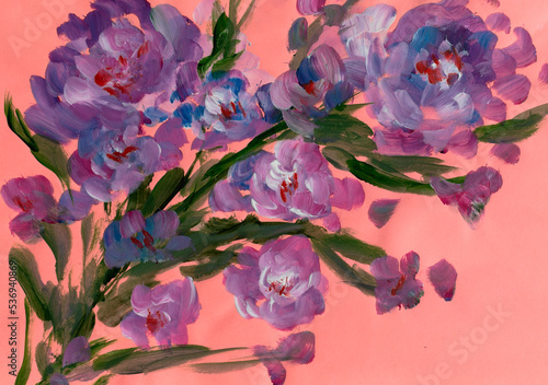 drawing flowers on a bright background. Oil painting, acrylic..impressionistic style, flower painting, bright colors. Artistic background. Card. Flower card.