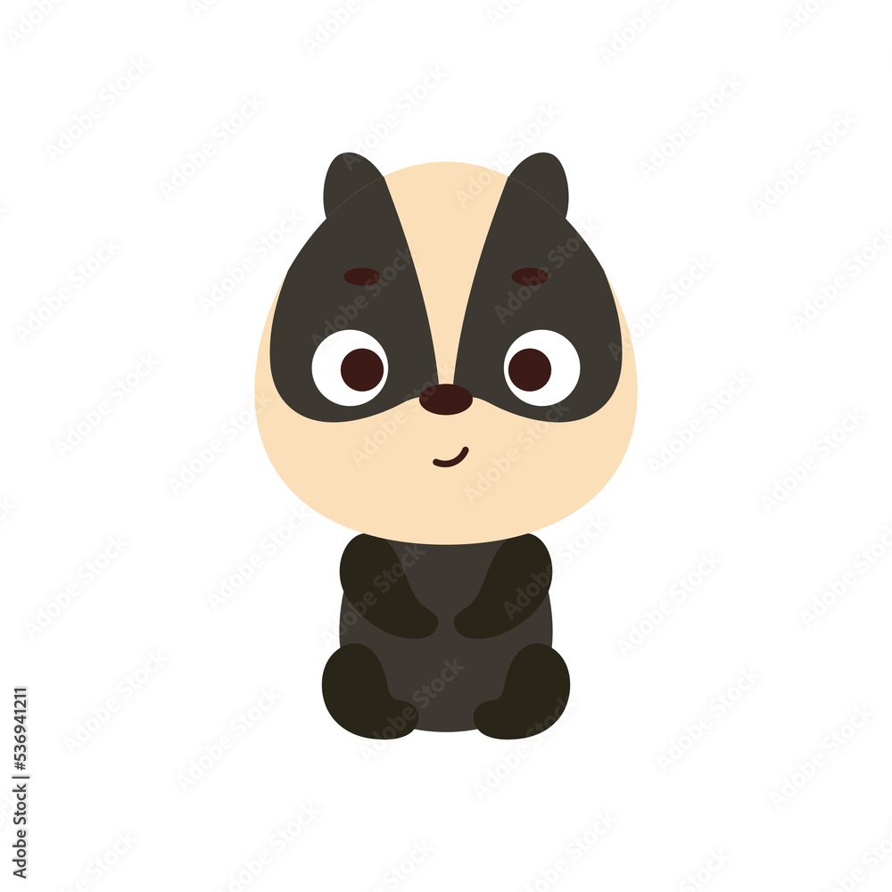 Cute little sitting badger on white background. Cartoon animal character for kids t-shirt, nursery decoration, baby shower, greeting card, house interior. Vector stock illustration Cute little sitting badger on white background. Cartoon animal character for kids t-shirt, nursery decoration, baby shower, greeting card, house interior. Vector stock illustration