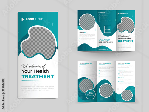 Medical products trifold brochure template for promotion hospital layout design