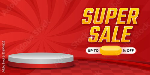 Super Sale background template with podium display, Special offer and discount promotion in red color