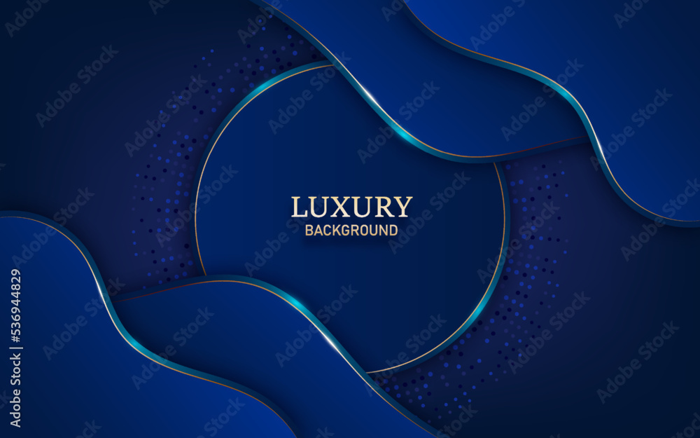 Abstract luxury wave curve shape and golden lines with light effect on blue background Abstract luxury wave curve shape and golden lines with light effect on blue background